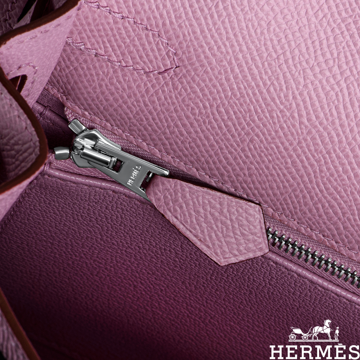 HERMÈS Kelly 25 Sellier handbag in Mauve Sylvestre Epsom leather